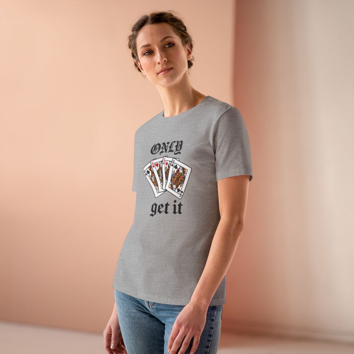 Only Queens Get It Women's Tee in Athletic Heather, on model
