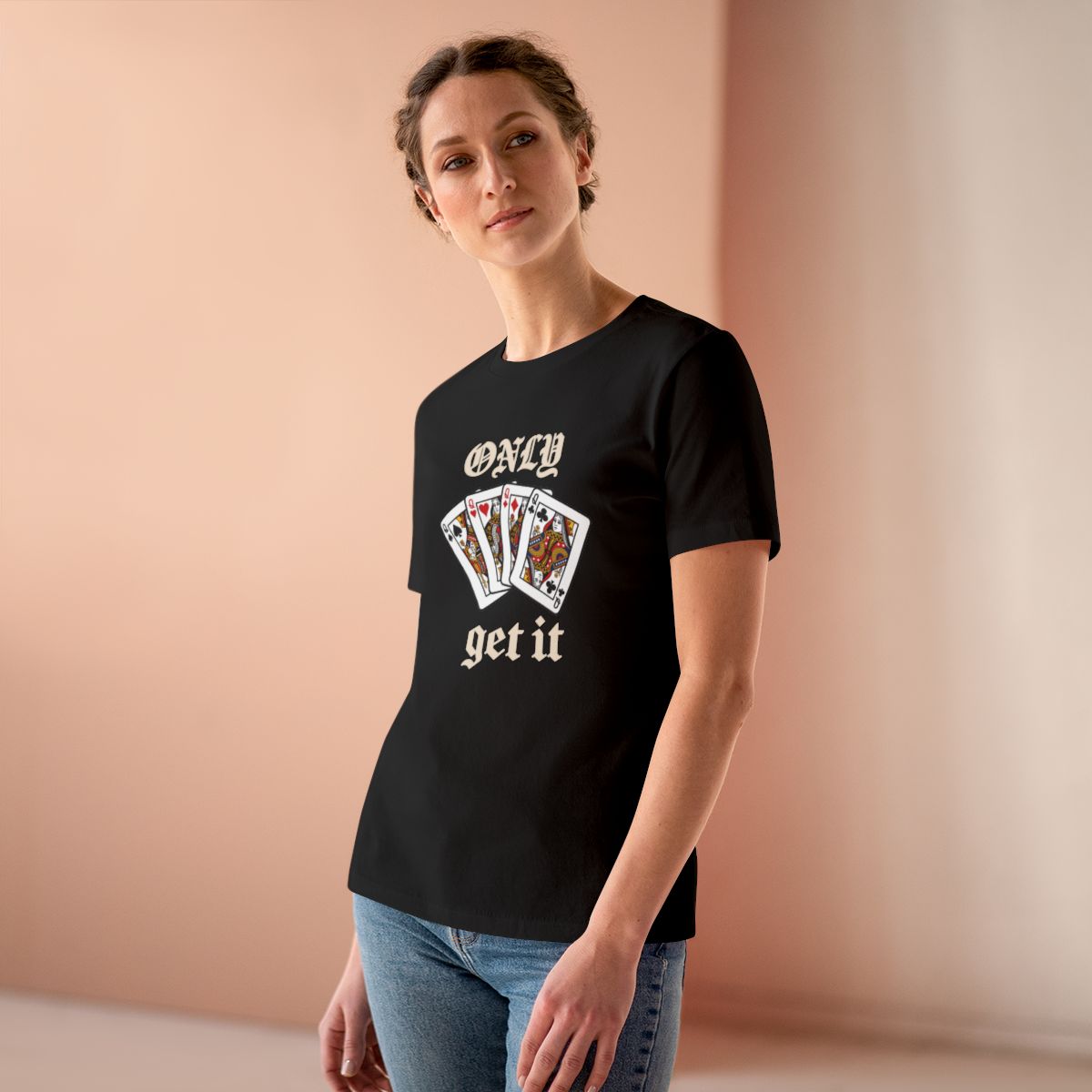 Only Queens Get It Women's Tee in Black, on model