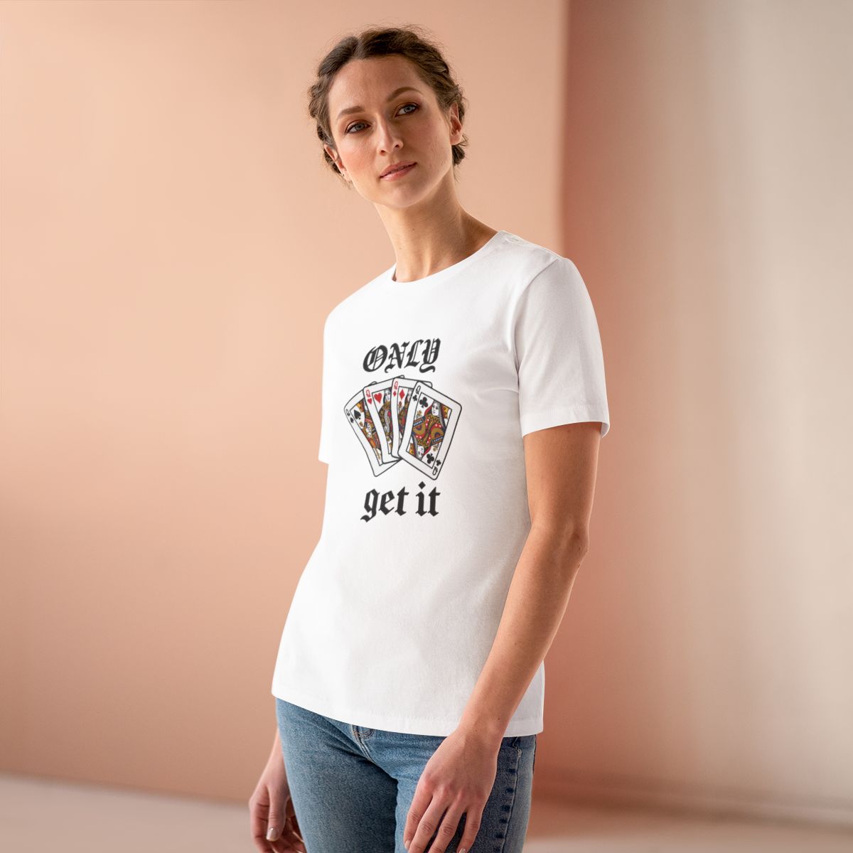 Only Queens Get It Women's Tee in White, on model