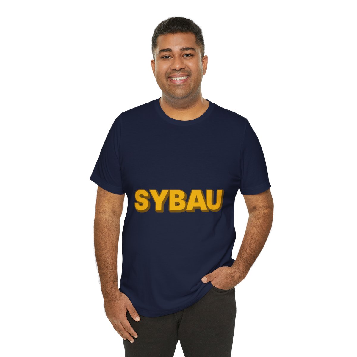 SYBAU Tee in Navy, on model