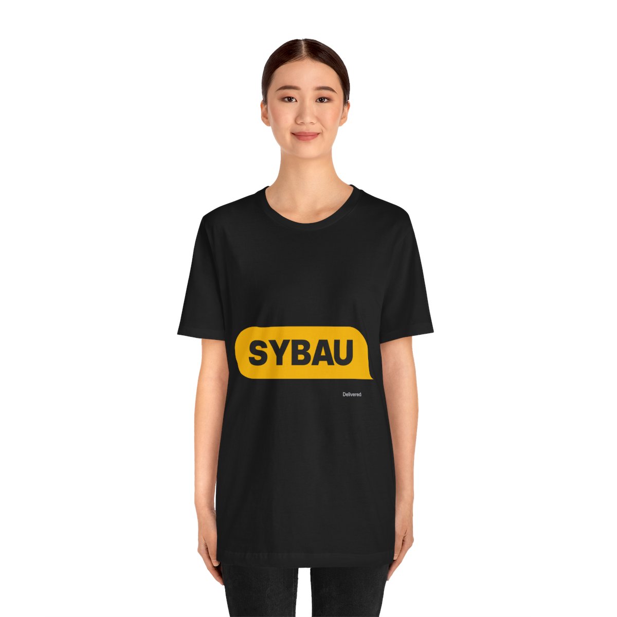 SYBAU Text Bubble Tee in Black, on model