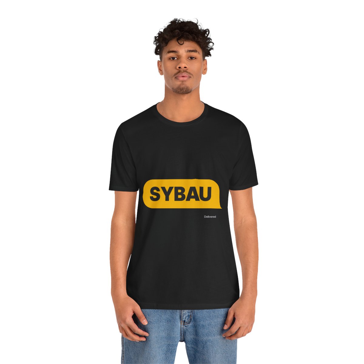 SYBAU Text Bubble Tee in Black, on model