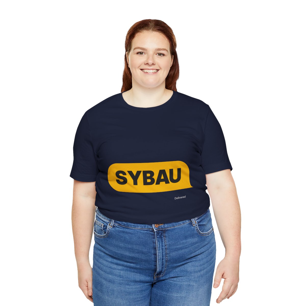 SYBAU Text Bubble Tee in Navy, on model