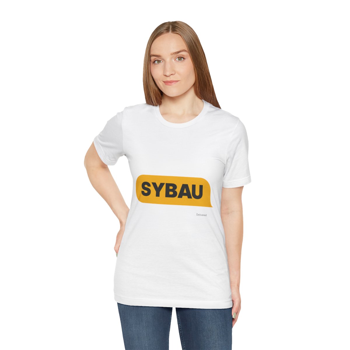 SYBAU Text Bubble Tee in White, on model