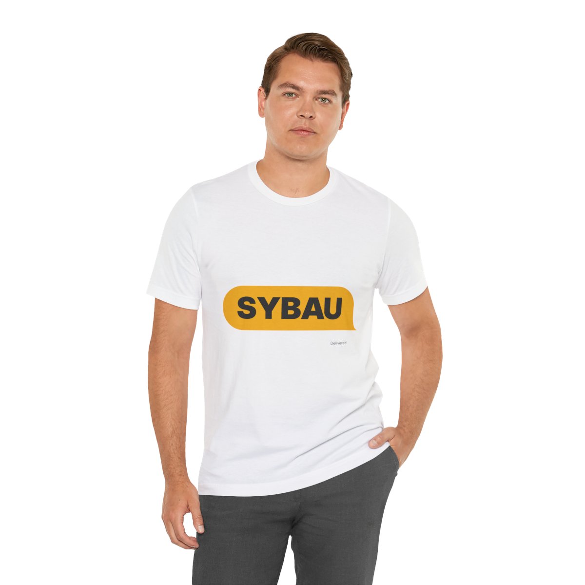 SYBAU Text Bubble Tee in White, on model