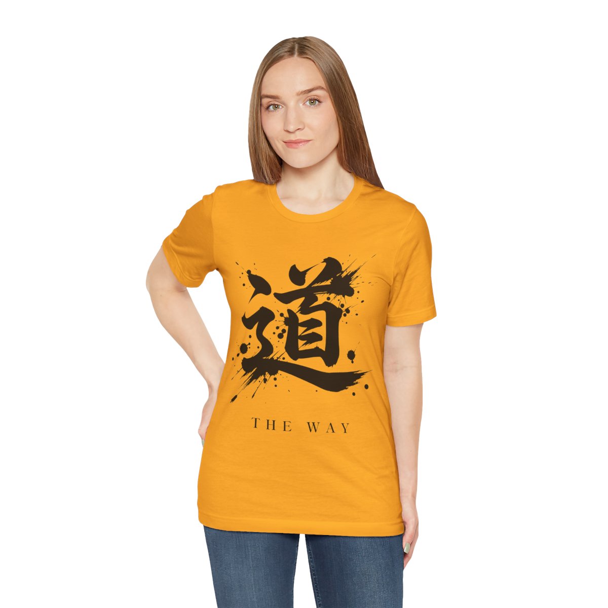 The Way Kanji Tee in Gold, on model