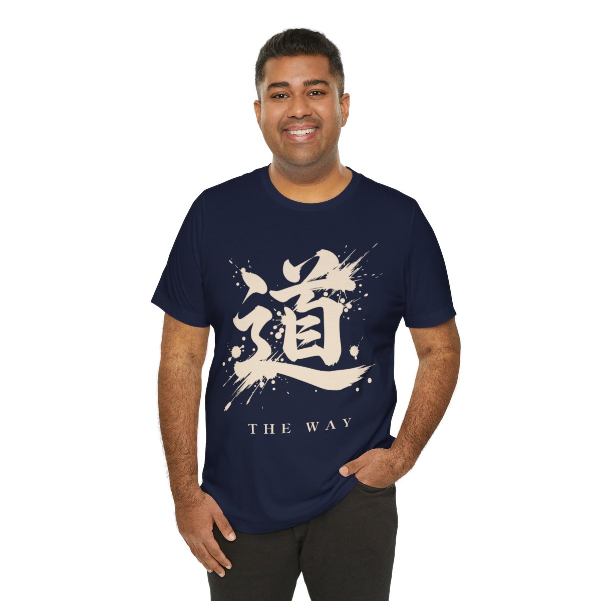 The Way Kanji Tee in Navy, on model
