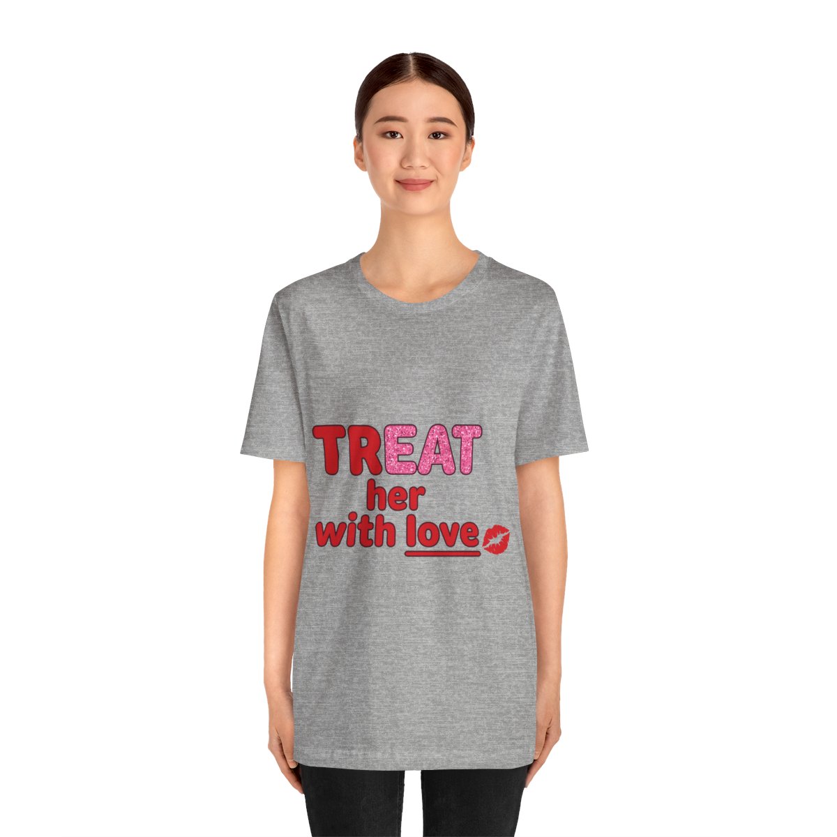 Treat Her With Love (Kiss) Tee in Athletic Heather, on model