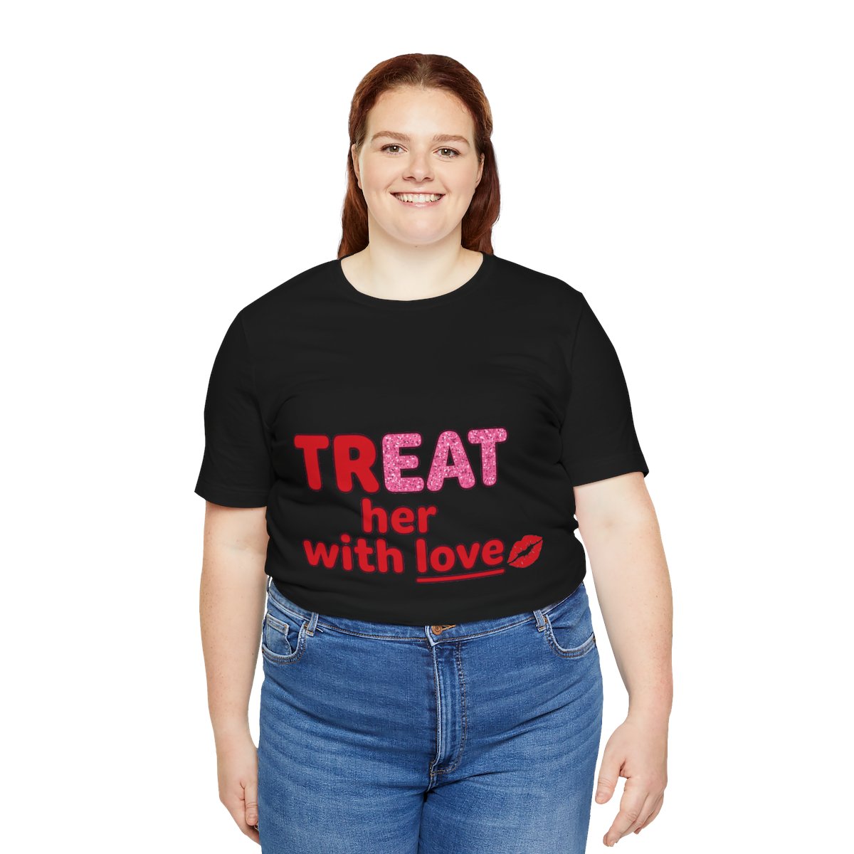 Treat Her With Love (Kiss) Tee in Black, on model