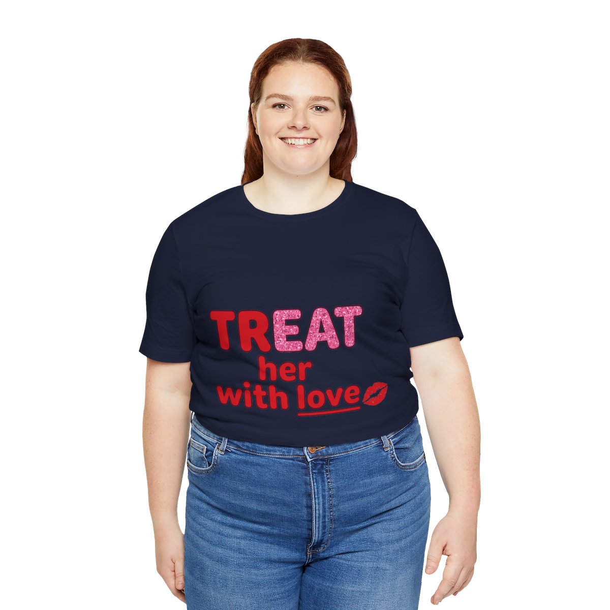 Treat Her With Love (Kiss) Tee in Navy, on model
