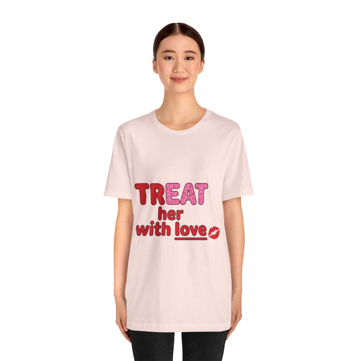 Treat Her With Love (Kiss) Tee in Soft Pink, on model