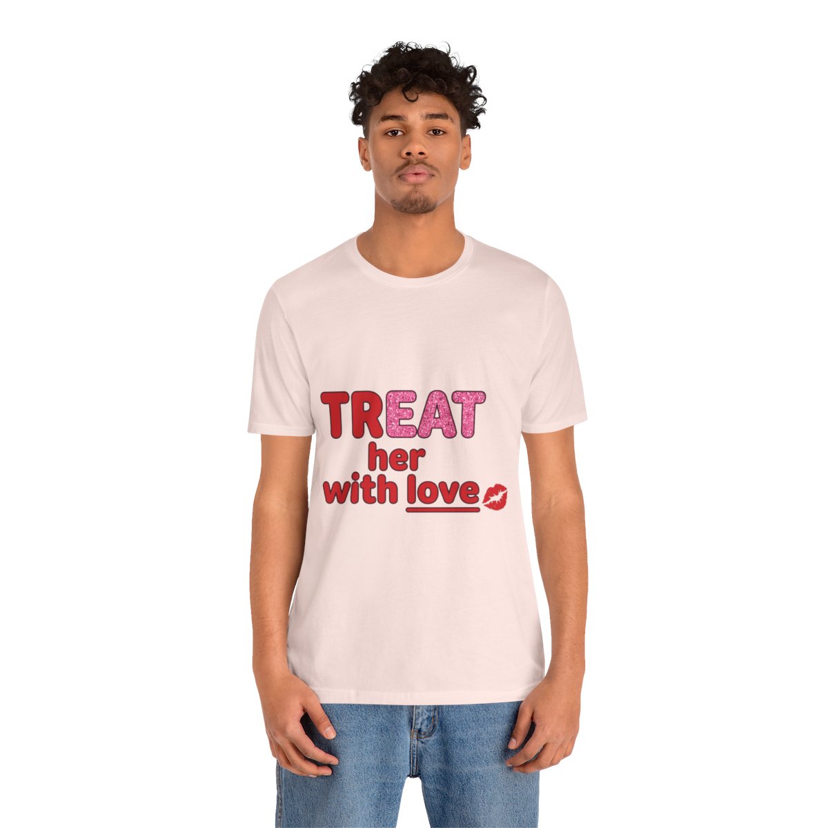 Treat Her With Love (Kiss) Tee in Soft Pink, on model