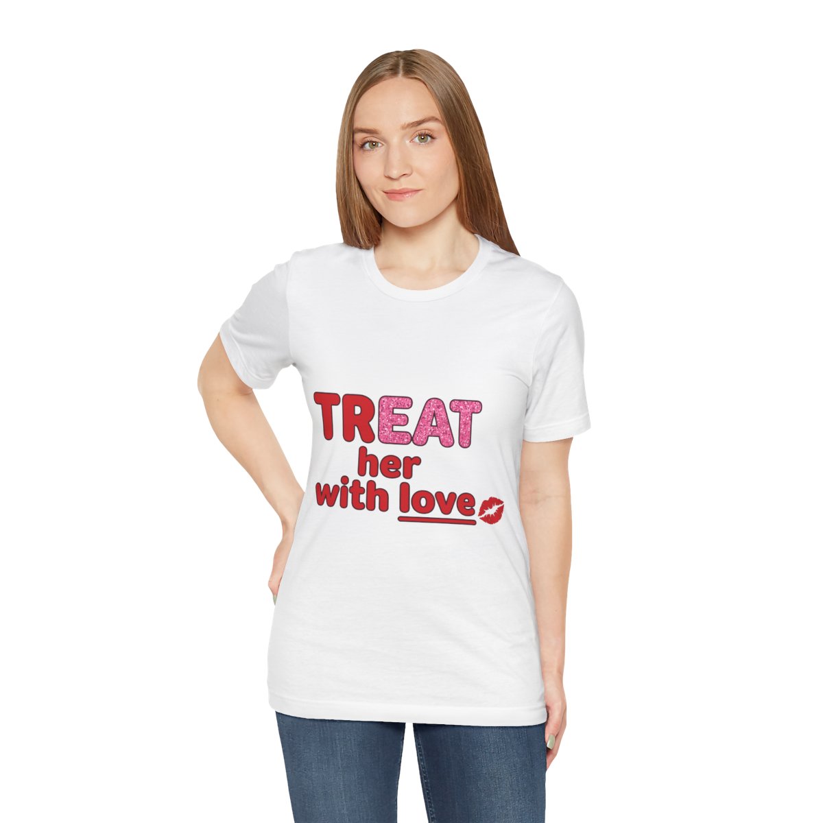 Treat Her With Love (Kiss) Tee in White, on model