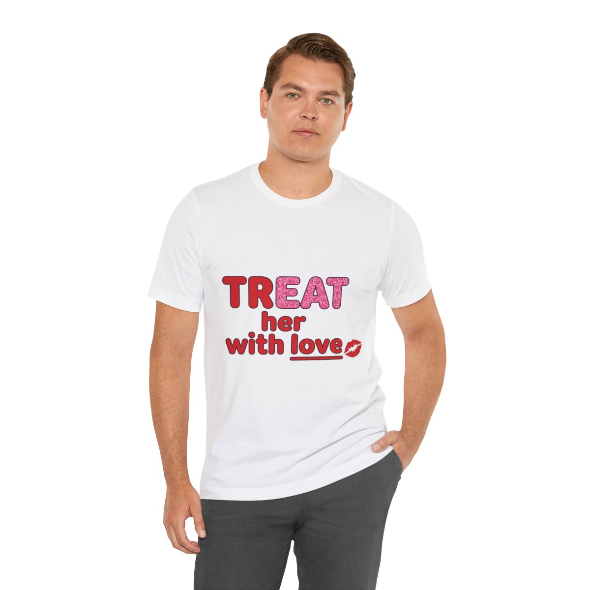 Treat Her With Love (Kiss) Tee in White, on model